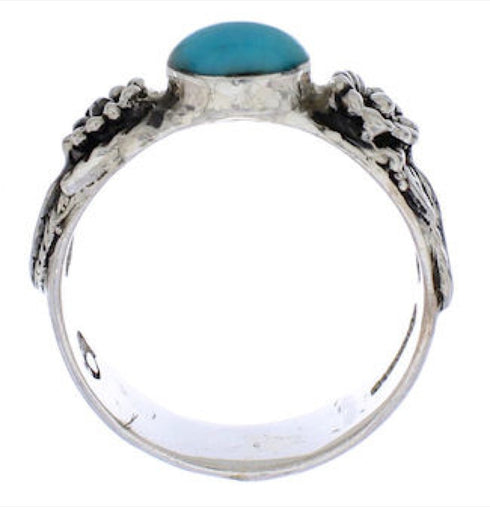 Southwestern Turquoise Sterling Silver Flower Ring Size 8-1/2 TX26970